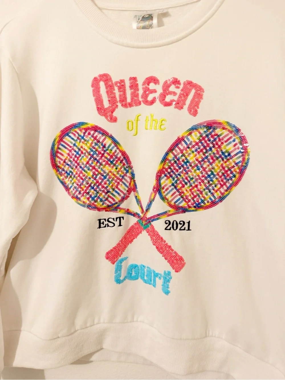 Queen of Sparkles WHITE QUEEN OF THE COURTS SWEATSHIRT QOS Small S *